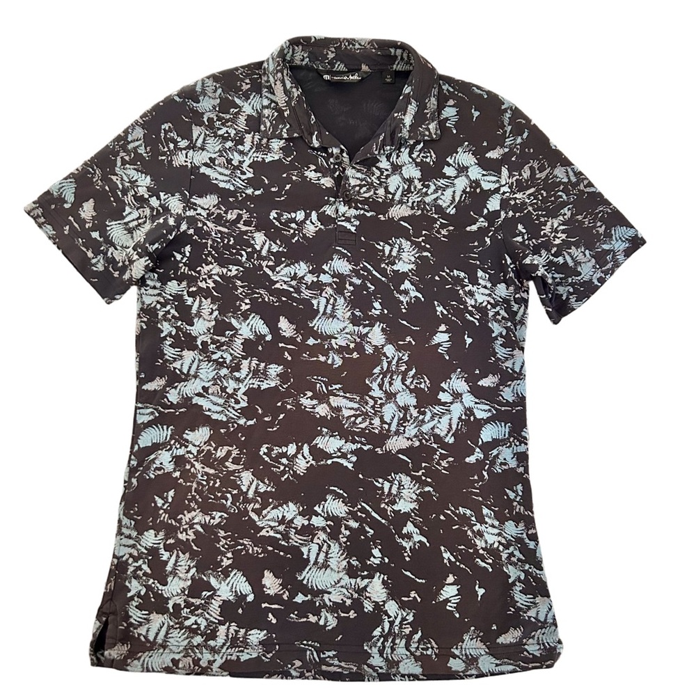 Travis Mathew Mens Shirt Med Black Blue All Over Print  Performance Polo